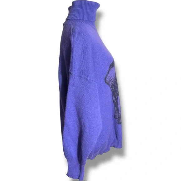 BF Purple Graphic Elephant Wool Long Sleeve Cozy Vintage Turtleneck Sweater - Picture 4 of 16